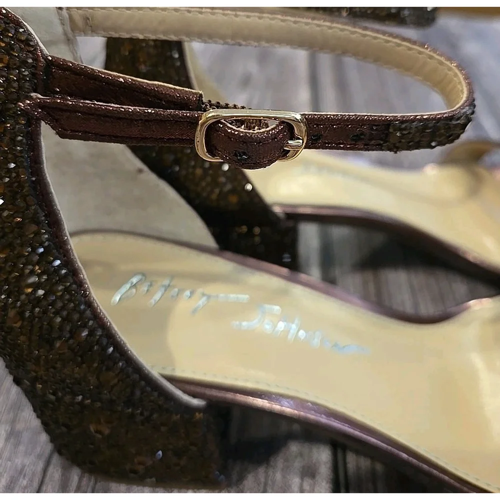Betsey Johson Block Heel Embellished Brown Rhinestone Shoes: Mari NWB (Shelf)